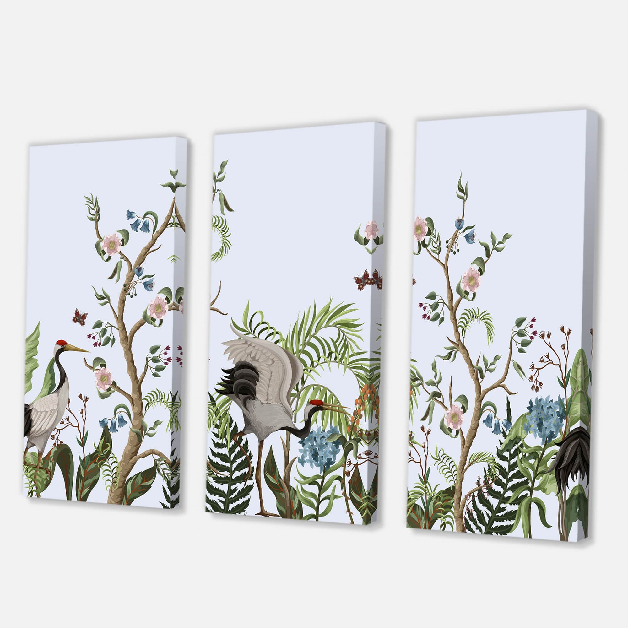 Designart - Border With Cranes & Peonies In Chinoiserie Style